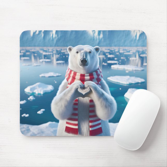 Polar Bear With Paws In Heart Shape Mouse Pad (With Mouse)