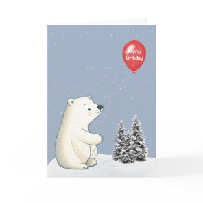 Polar Bear With Red Birthday Balloon Card