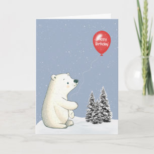 Polar Bear With Red Birthday Balloon Card