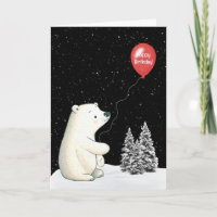 Polar Bear With Red Birthday Balloon