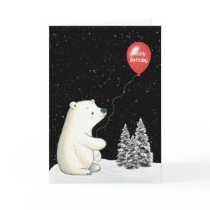 Polar Bear With Red Birthday Balloon Card