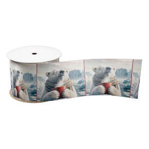 Polar Bear With Red Coffee Mug Satin Ribbon