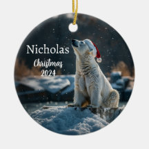 Polar Bear with Santa Cap Personalized Ornament