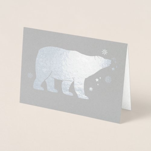 Polar Bear with Snowflakes and Stars Foil Card