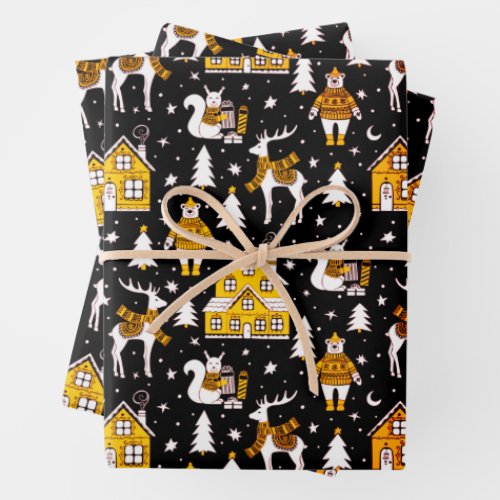 Polar bear with Sweater and Cabins Christmas  Wrapping Paper Sheets