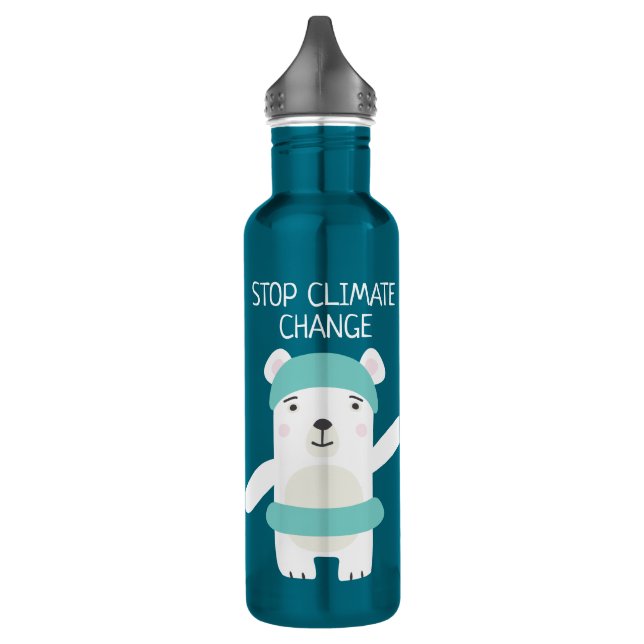 Polar bear with swim ring climate change stainless steel water bottle (Left)