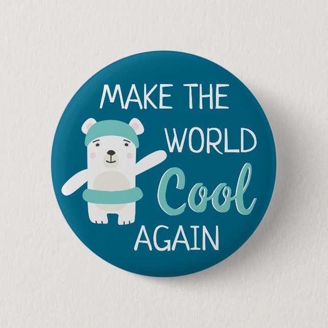 Polar bear with swim ring stop global warming button (Front)