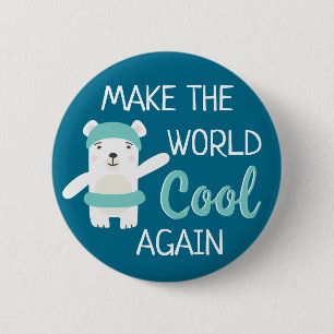 Polar bear with swim ring stop global warming button