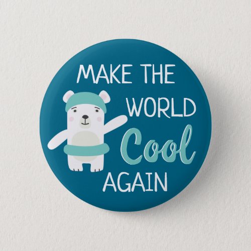 Polar bear with swim ring stop global warming button