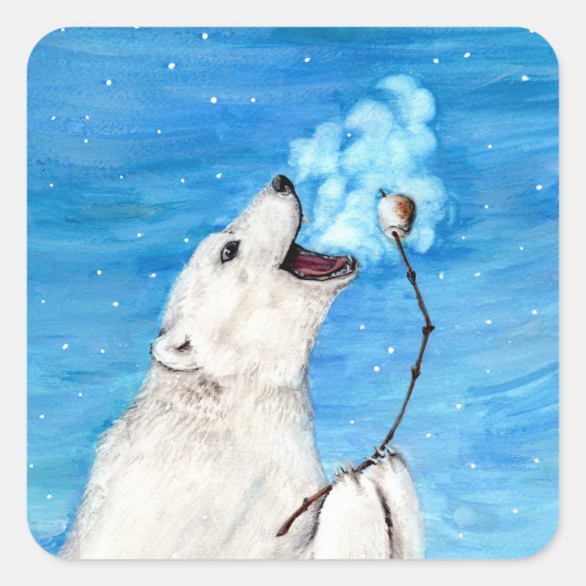 Polar Bear with Toasted Marshmallow Square Sticker (Front)