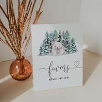 Polar Bear Woodland Winter Baby Shower Favors Pedestal Sign