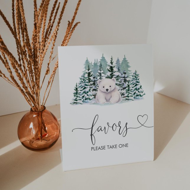 Polar Bear Woodland Winter Baby Shower Favors Pedestal Sign (Creator Uploaded)