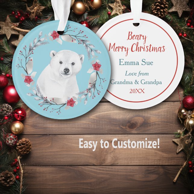 Polar Bear Wreath Kid's Christmas Ornament (Creator Uploaded)