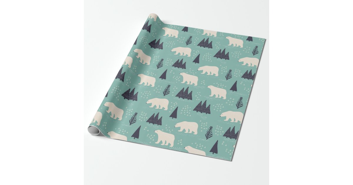 Polar Bears And Evergreen Trees Winter Patterned Wrapping Paper