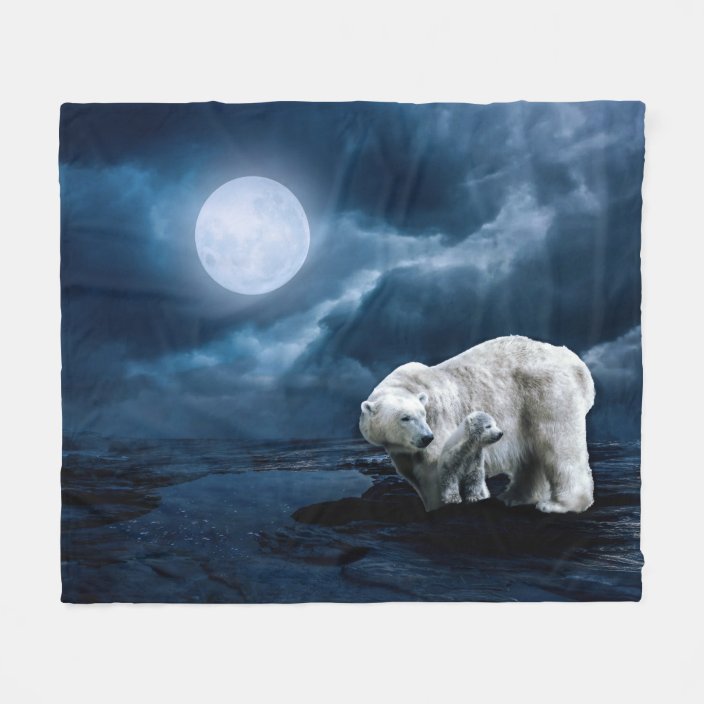 Polar Bears And Full Moon Fleece Blanket Zazzle Com