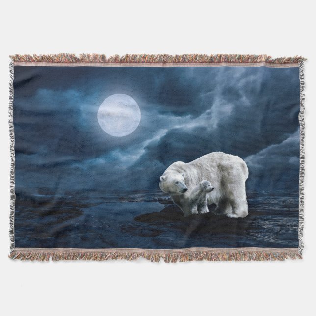 Polar Bears and Full Moon Throw Blanket (Front)