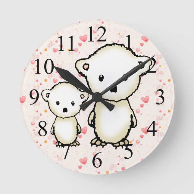 Polar Bears and Hearts Kids Wall Clock (Front)