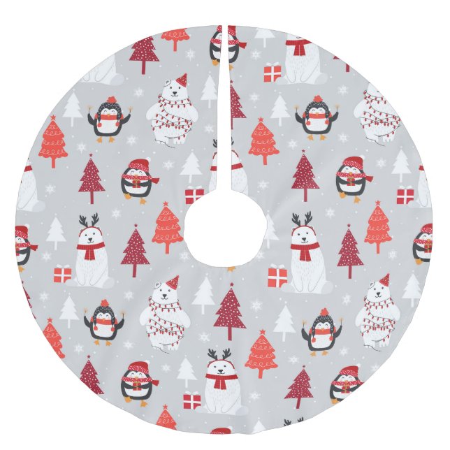 Polar Bears and penguins Brushed Polyester Tree Skirt (Front)