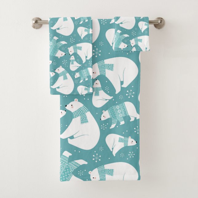Polar Bears and Snowflakes  Bath Towel Set (Insitu)