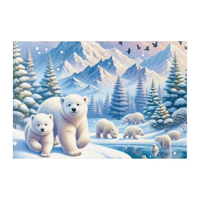 Polar Bears and Snowy Winter Scene Painting Acrylic Print (Front)