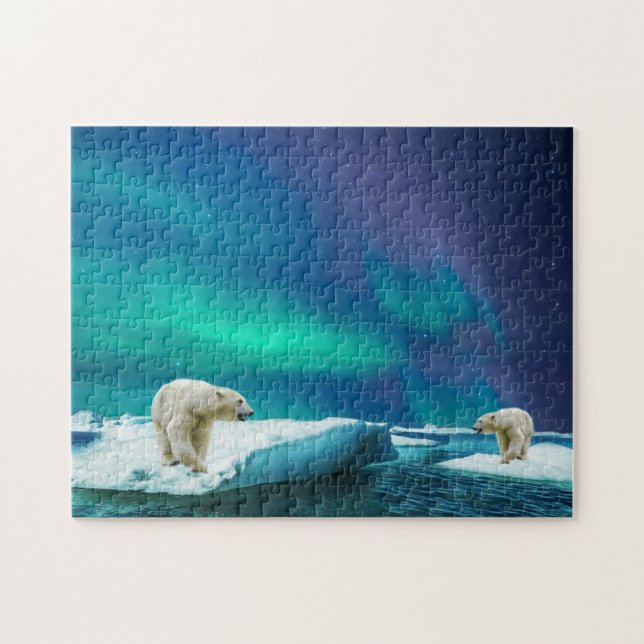 Polar Bears and the Aurora Borealis Jigsaw Puzzle (Horizontal)