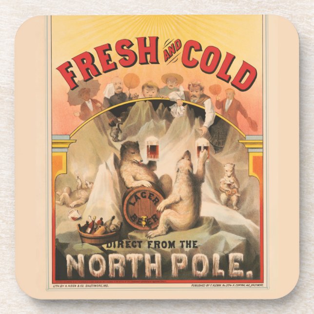 Polar Bears Are Enjoying Mugs Of Lager Beer Beverage Coaster (Front)