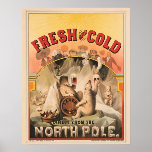 Polar Bears Are Enjoying Mugs Of Lager Beer Poster