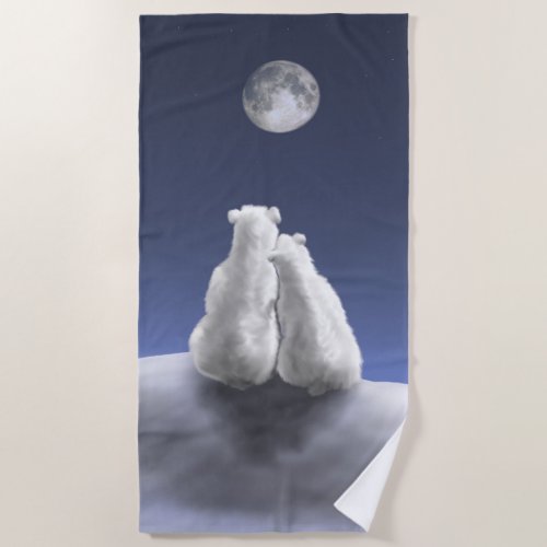 Polar Bears by Moonlight Beach Towel