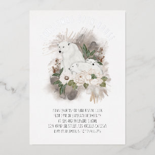 Polar Bears Christmas Open House Luxury Real Foil  Invitation