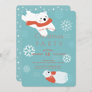 Polar Bears Christmas Party Invitation Card