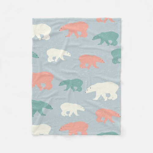 Polar Bears Christmas Winter Pattern Fleece Blanket