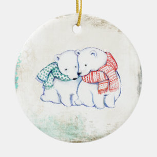 Polar Bears Couple Ceramic Ornament