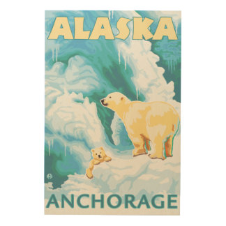 Polar Bears & Cub - Anchorage, Alaska Wood Wall Decor