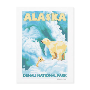 Polar Bears & Cub - Denali National Park, Alaska Postcard