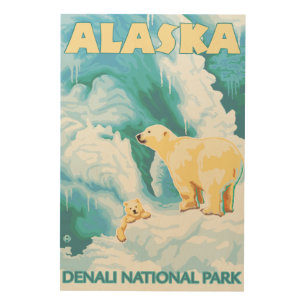 Polar Bears & Cub - Denali National Park, Alaska Wood Wall Decor
