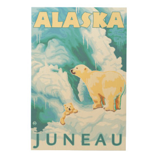 Polar Bears & Cub - Juneau, Alaska Wood Wall Art