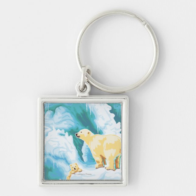 Polar Bears & Cub - Katmai, Alaska Keychain (Front)