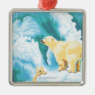 Polar Bears & Cub - Katmai, Alaska Metal Ornament