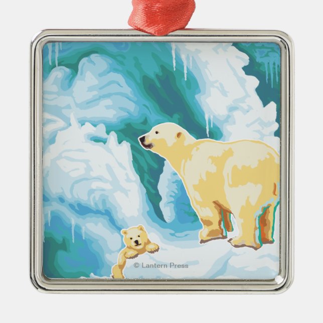 Polar Bears & Cub - Katmai, Alaska Metal Ornament (Front)