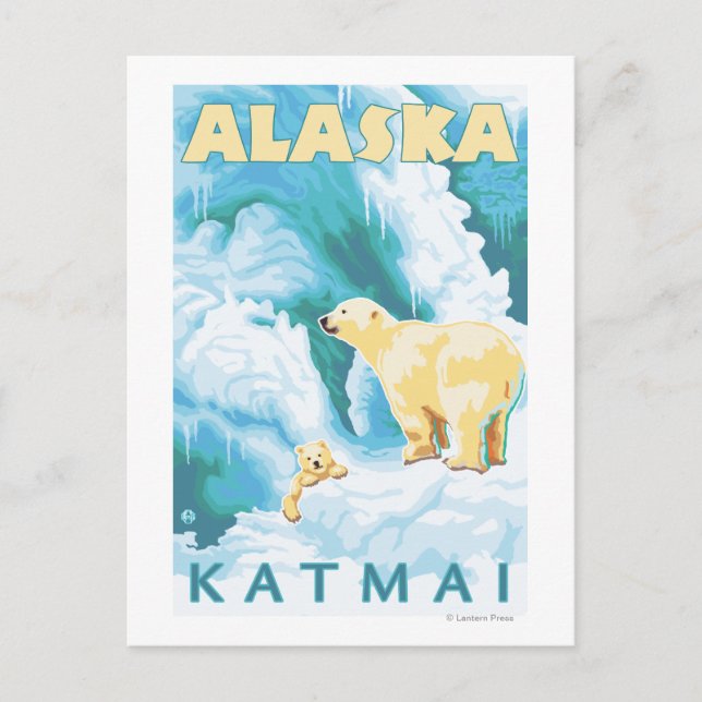 Polar Bears & Cub - Katmai, Alaska Postcard (Front)