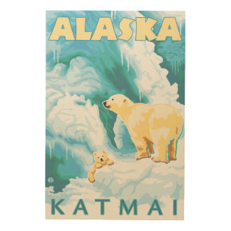 Polar Bears & Cub - Katmai, Alaska Wood Wall Art