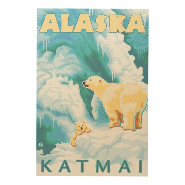 Polar Bears & Cub - Katmai, Alaska Wood Wall Art (Front)