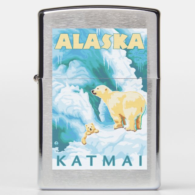 Polar Bears & Cub - Katmai, Alaska Zippo Lighter (Front)