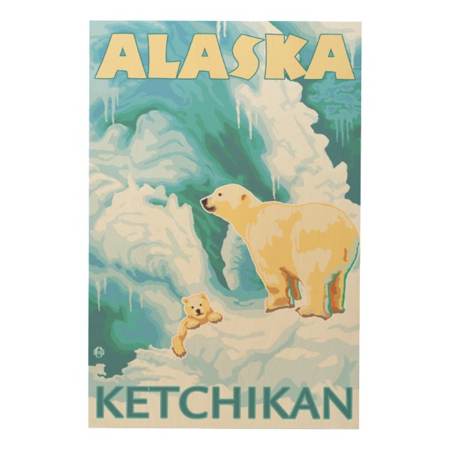 Polar Bears & Cub - Ketchikan, Alaska Wood Wall Art (Front)