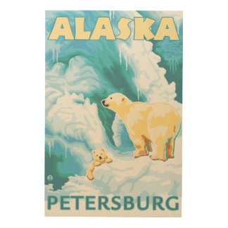 Polar Bears & Cub - Petersburg, Alaska Wood Wall Art