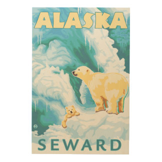 Polar Bears & Cub - Seward, Alaska Wood Wall Art
