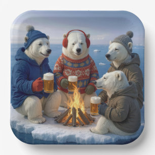 Polar Bears Drinking Around a Campfire Paper Plates