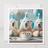 Polar bears eating cake, bear birthday invitation