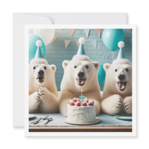 Polar bears eating cake, bear birthday invitation