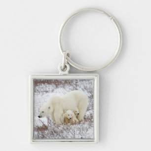 Polar Bears female and Two cubs Keychain